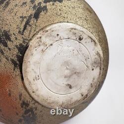 Leslie Jay Orenstein Studio Pottery Raku Round Vase Large 10.5h Chicago Vintage