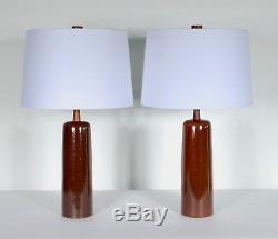 Lg Pair Vintage Jane & Gordon Martz Marshall Studios Brown Ceramic Table Lamps