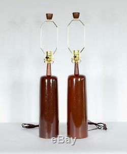 Lg Pair Vintage Jane & Gordon Martz Marshall Studios Brown Ceramic Table Lamps