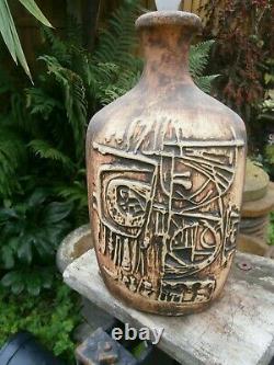 Lg Retro Vintage 70's Peter Ellery Tremaen Art Pottery Mayan Design Lamp Base