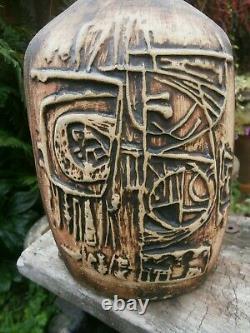 Lg Retro Vintage 70's Peter Ellery Tremaen Art Pottery Mayan Design Lamp Base
