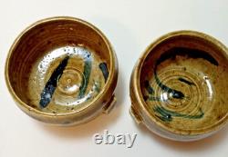 Lot 2 vintage signed Japanese Studio Pottery Chawan Tea Bowls Artisan Handmade