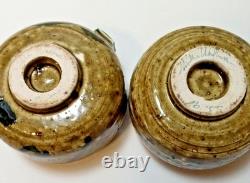Lot 2 vintage signed Japanese Studio Pottery Chawan Tea Bowls Artisan Handmade