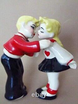 Lover Boy & Willing Girl Kissing Figurine Pair Ceramic Arts Studio 1953