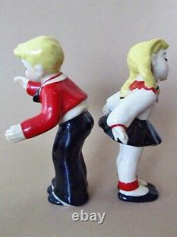 Lover Boy & Willing Girl Kissing Figurine Pair Ceramic Arts Studio 1953