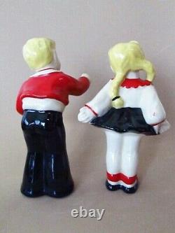 Lover Boy & Willing Girl Kissing Figurine Pair Ceramic Arts Studio 1953