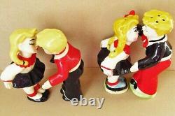 Lover Boy & Willing Girl Kissing Figurine Pair Ceramic Arts Studio 1953