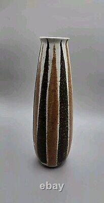 MCM Frank Mann Vermont Uncommon Form Studio Pottery Striped Pottery Vase Vtg