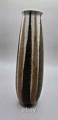 MCM Frank Mann Vermont Uncommon Form Studio Pottery Striped Pottery Vase Vtg