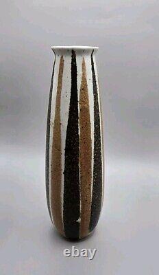 MCM Frank Mann Vermont Uncommon Form Studio Pottery Striped Pottery Vase Vtg