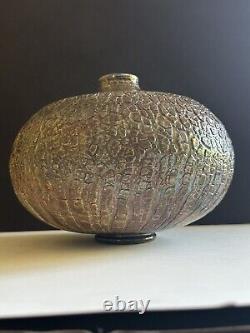 MCM Raku Art Pottery Vase Vessel Signed Copper Sodium Silicate Round Large Decor