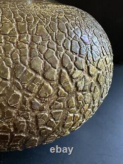 MCM Raku Art Pottery Vase Vessel Signed Copper Sodium Silicate Round Large Decor