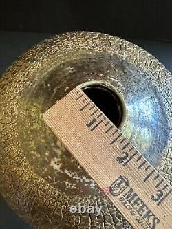 MCM Raku Art Pottery Vase Vessel Signed Copper Sodium Silicate Round Large Decor
