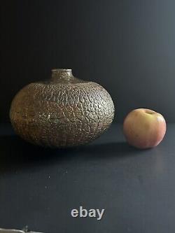 MCM Raku Art Pottery Vase Vessel Signed Copper Sodium Silicate Round Large Decor