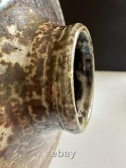 MCM Raku Art Pottery Vase Vessel Signed Copper Sodium Silicate Round Large Decor