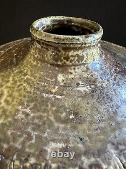 MCM Raku Art Pottery Vase Vessel Signed Copper Sodium Silicate Round Large Decor