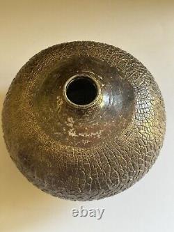MCM Raku Art Pottery Vase Vessel Signed Copper Sodium Silicate Round Large Decor