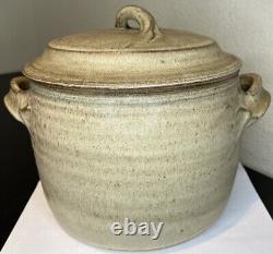 MCM Signed Studio Pottery Stoneware Large Covered Bowl Pot
