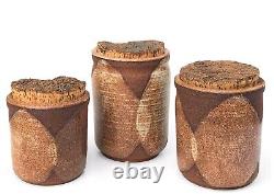 MCM Studio Pottery Jar Set Signed Eames Era Vtg Handmade Ceramic Pots Abstract