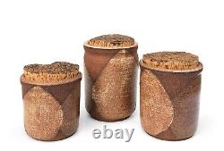 MCM Studio Pottery Jar Set Signed Eames Era Vtg Handmade Ceramic Pots Abstract