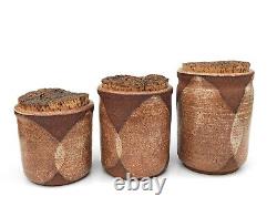 MCM Studio Pottery Jar Set Signed Eames Era Vtg Handmade Ceramic Pots Abstract