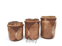MCM Studio Pottery Jar Set Signed Eames Era Vtg Handmade Ceramic Pots Abstract