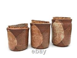 MCM Studio Pottery Jar Set Signed Eames Era Vtg Handmade Ceramic Pots Abstract