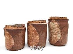 MCM Studio Pottery Jar Set Signed Eames Era Vtg Handmade Ceramic Pots Abstract