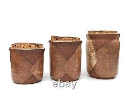 MCM Studio Pottery Jar Set Signed Eames Era Vtg Handmade Ceramic Pots Abstract