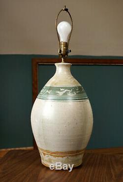 MCM Studio Pottery Table Lamp Signed Ricard Vintage Handmade Ceramic Lighting