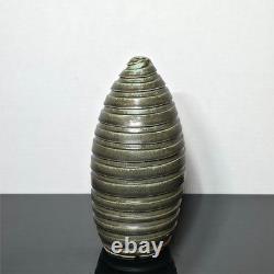 MCM Swirled Green Matte Studio Art Pottery Vase Signed