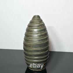 MCM Swirled Green Matte Studio Art Pottery Vase Signed