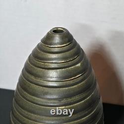 MCM Swirled Green Matte Studio Art Pottery Vase Signed