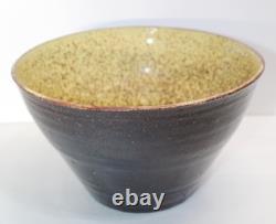 MCM Vintage 1954 Abraham Cohn Studio Art Pottery Bowl Dark Brown & Yellow Signed