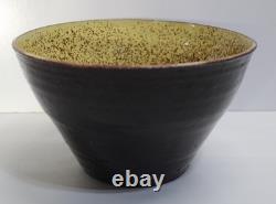 MCM Vintage 1954 Abraham Cohn Studio Art Pottery Bowl Dark Brown & Yellow Signed