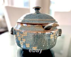 MCM Vintage Studio Pottery Stoneware Soup Tureen Ladle 6 Bowl Set Stamped