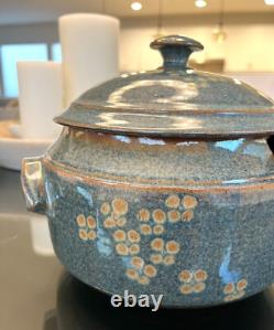 MCM Vintage Studio Pottery Stoneware Soup Tureen Ladle 6 Bowl Set Stamped