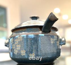 MCM Vintage Studio Pottery Stoneware Soup Tureen Ladle 6 Bowl Set Stamped
