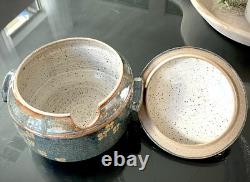 MCM Vintage Studio Pottery Stoneware Soup Tureen Ladle 6 Bowl Set Stamped