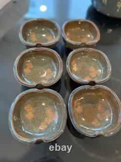 MCM Vintage Studio Pottery Stoneware Soup Tureen Ladle 6 Bowl Set Stamped