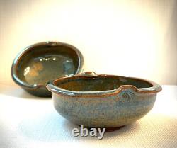 MCM Vintage Studio Pottery Stoneware Soup Tureen Ladle 6 Bowl Set Stamped