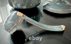 MCM Vintage Studio Pottery Stoneware Soup Tureen Ladle 6 Bowl Set Stamped