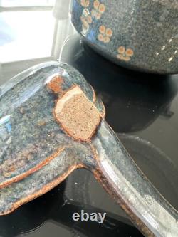 MCM Vintage Studio Pottery Stoneware Soup Tureen Ladle 6 Bowl Set Stamped