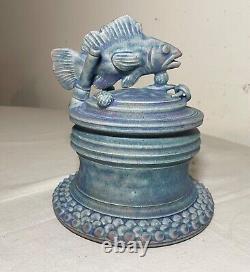 MCM vintage Handmade TIM MATHER Studio Pottery Stoneware Covered Fish Dish Jar