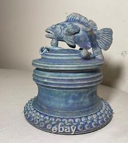 MCM vintage Handmade TIM MATHER Studio Pottery Stoneware Covered Fish Dish Jar