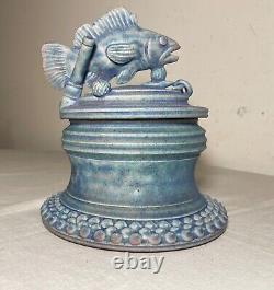 MCM vintage Handmade TIM MATHER Studio Pottery Stoneware Covered Fish Dish Jar