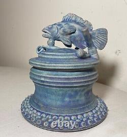 MCM vintage Handmade TIM MATHER Studio Pottery Stoneware Covered Fish Dish Jar