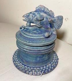MCM vintage Handmade TIM MATHER Studio Pottery Stoneware Covered Fish Dish Jar