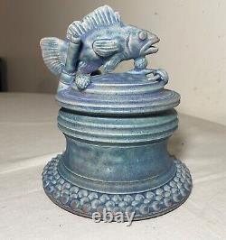 MCM vintage Handmade TIM MATHER Studio Pottery Stoneware Covered Fish Dish Jar