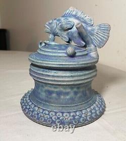 MCM vintage Handmade TIM MATHER Studio Pottery Stoneware Covered Fish Dish Jar